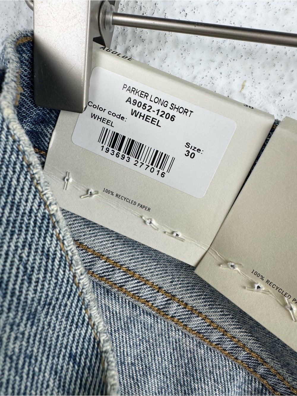 Agolde Light Blue High-Rise Frayed Hem Denim Shorts - Picture 7 of 10